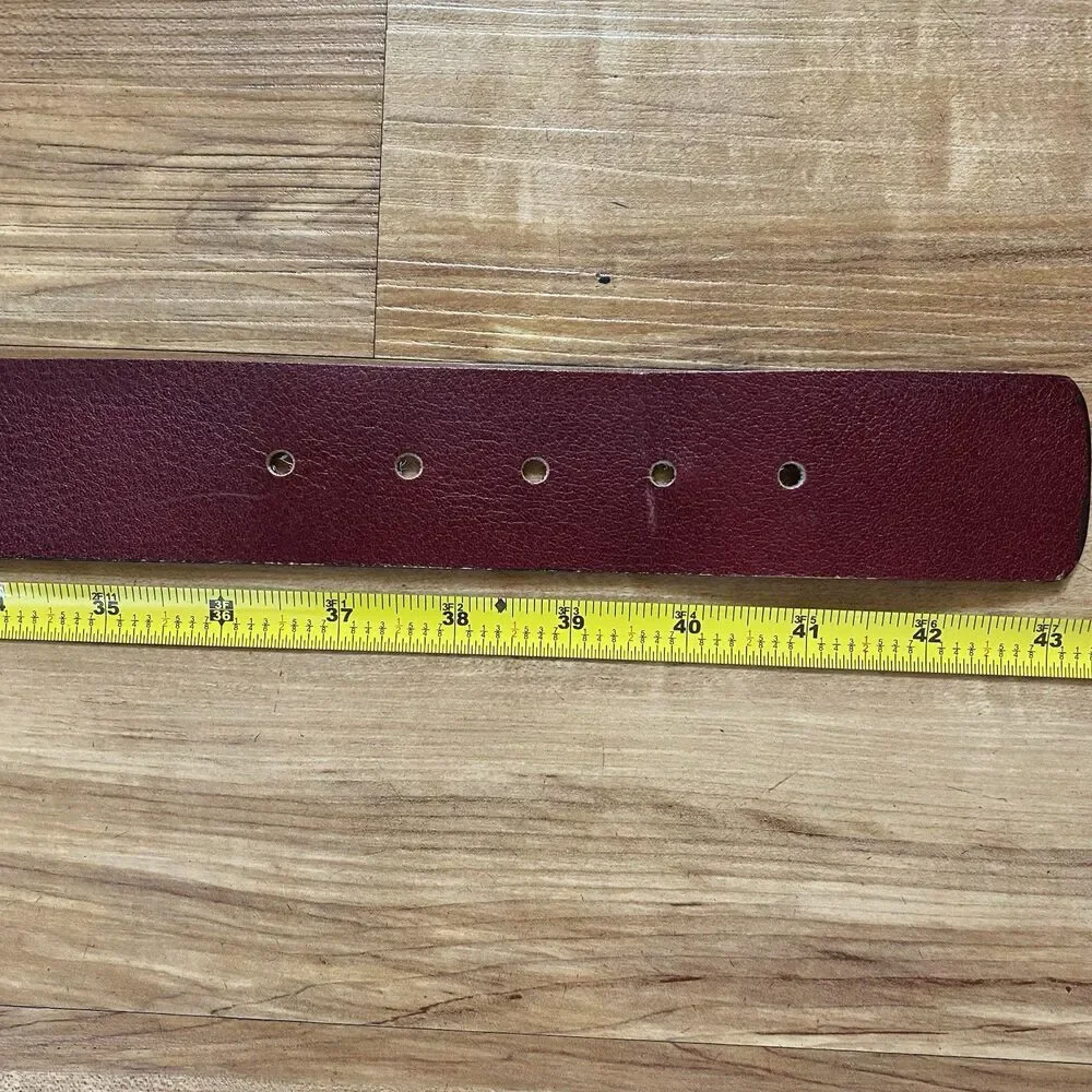 VTG Mens Sz 40 Saffiano Red Pebbled Leather Dressy Casual Work Belt Gold Buckle